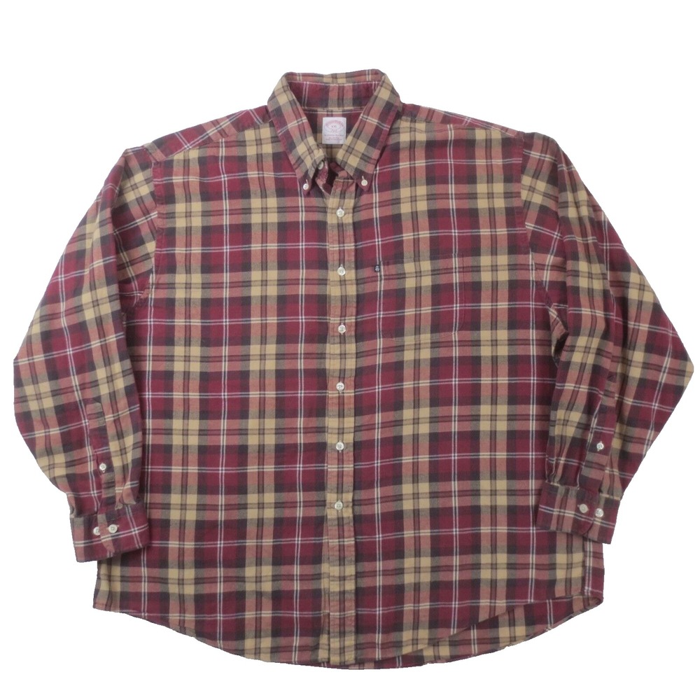 Brooks Brothers Flannel Shirt Mens XXL Red Yellow Plaid Original Polo Cabin Hike